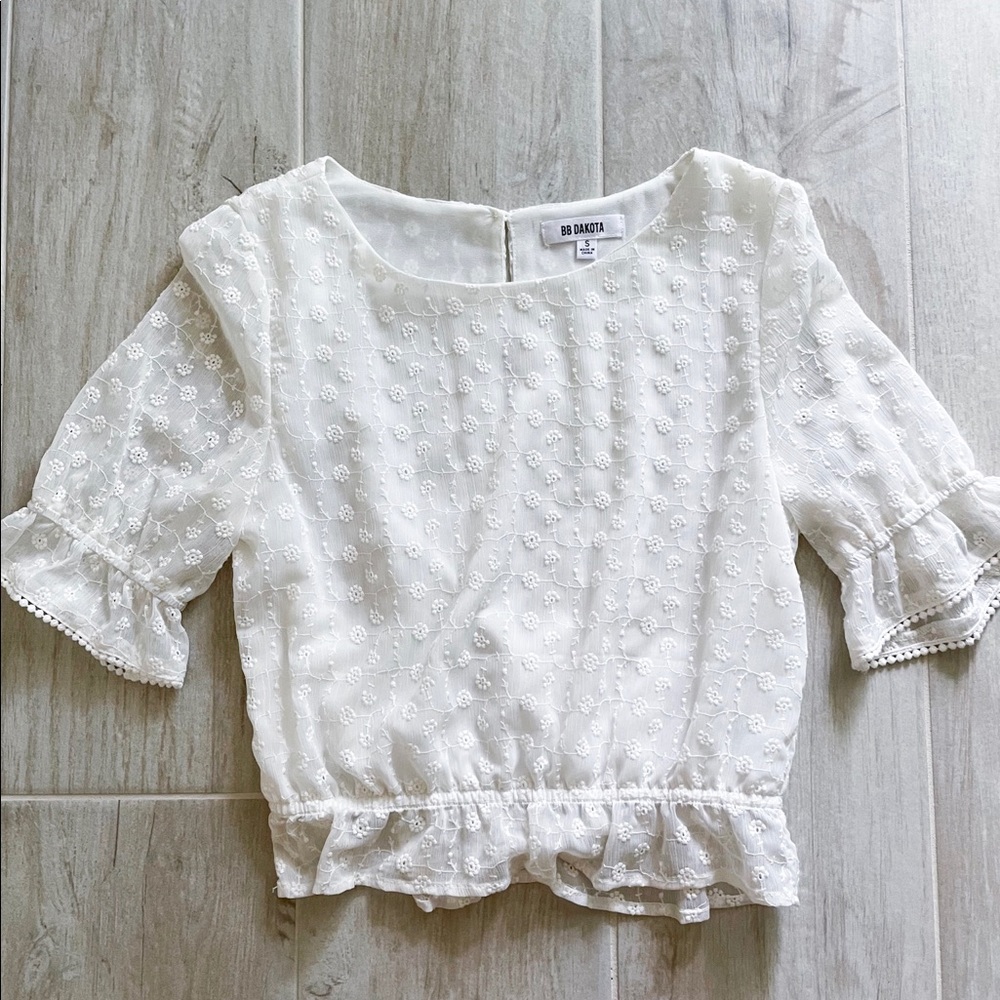 BB Dakota White Lace Smocked Blouse